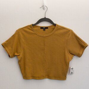 NWT Vans Mustard Ribbed Crop Top Size S Short Sleeve Stretch Casual Tee